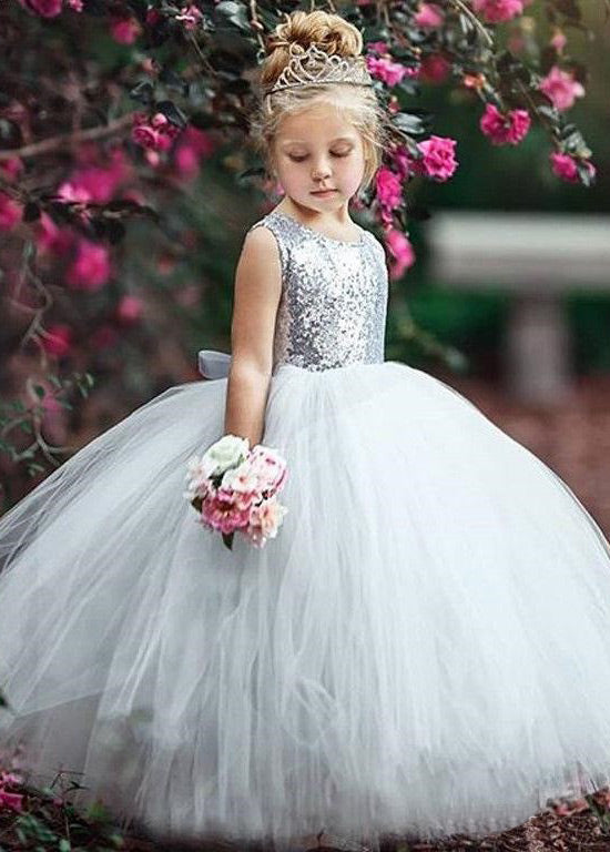 Tulle Sequined Floor-Length Flower Girl Dresses