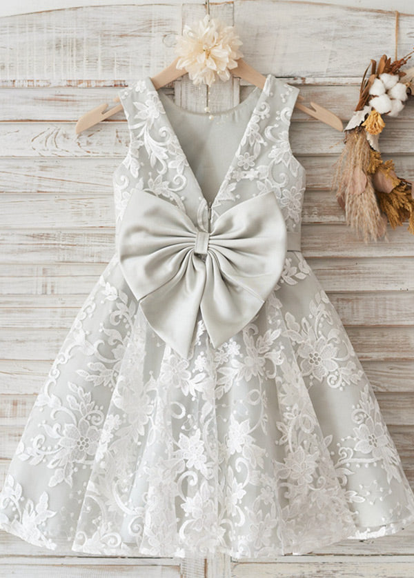 Lace Sleeveless Scoop Neck  Bow(s)  Flower Girl Dresses