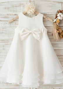 Scoop Neck Tulle Flower Girl Dresses with Bow