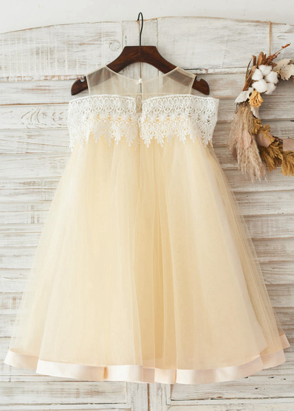 Tulle  Scoop Neck Flower Girl Dresses