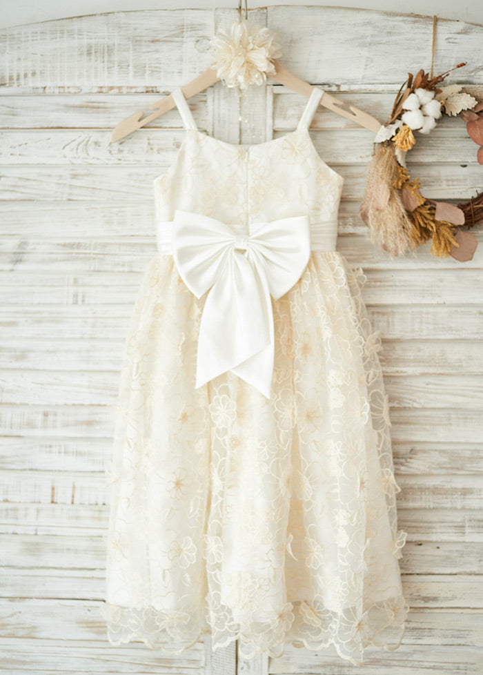 Spaghetti Straps Lace Flower Girl Dresses