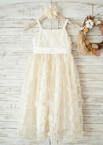 Spaghetti Straps Lace Flower Girl Dresses