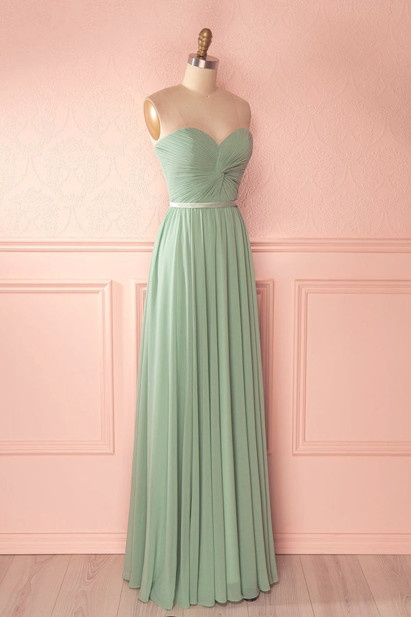 Sage Green Lace-Up Twist-Front Chiffon A-Line Bridesmaid Dress
