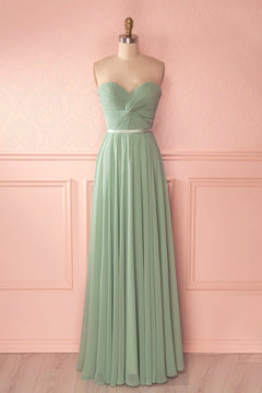 Sage Green Lace-Up Twist-Front Chiffon A-Line Bridesmaid Dress