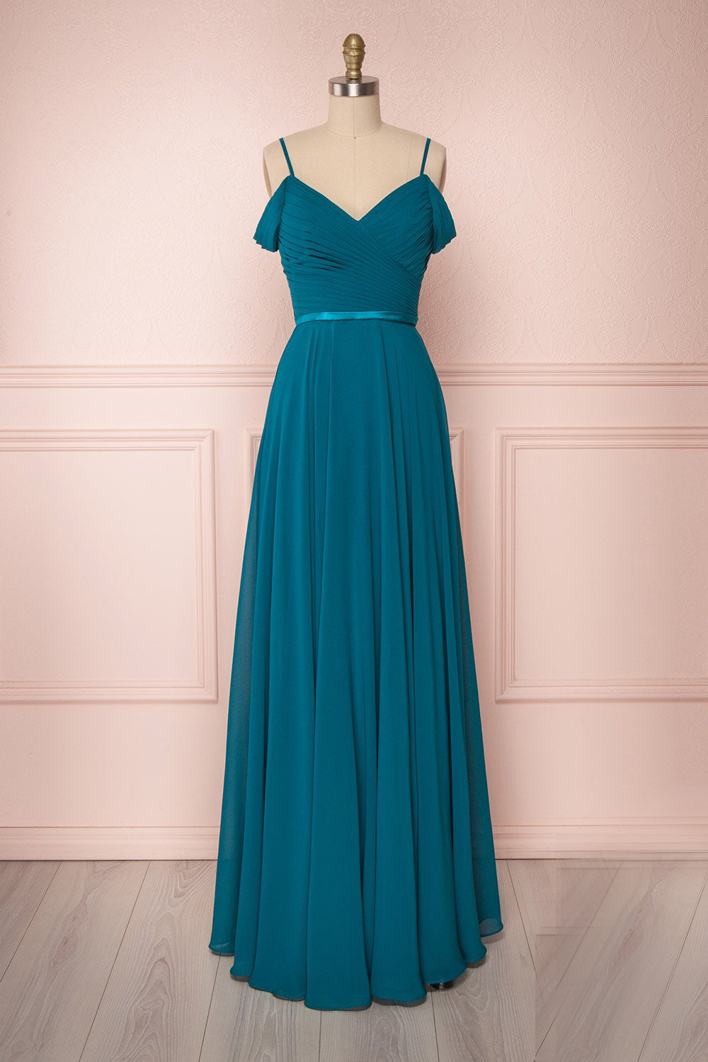 Ruched Cold-Shoulder Chiffon A-Line Bridesmaid Dress
