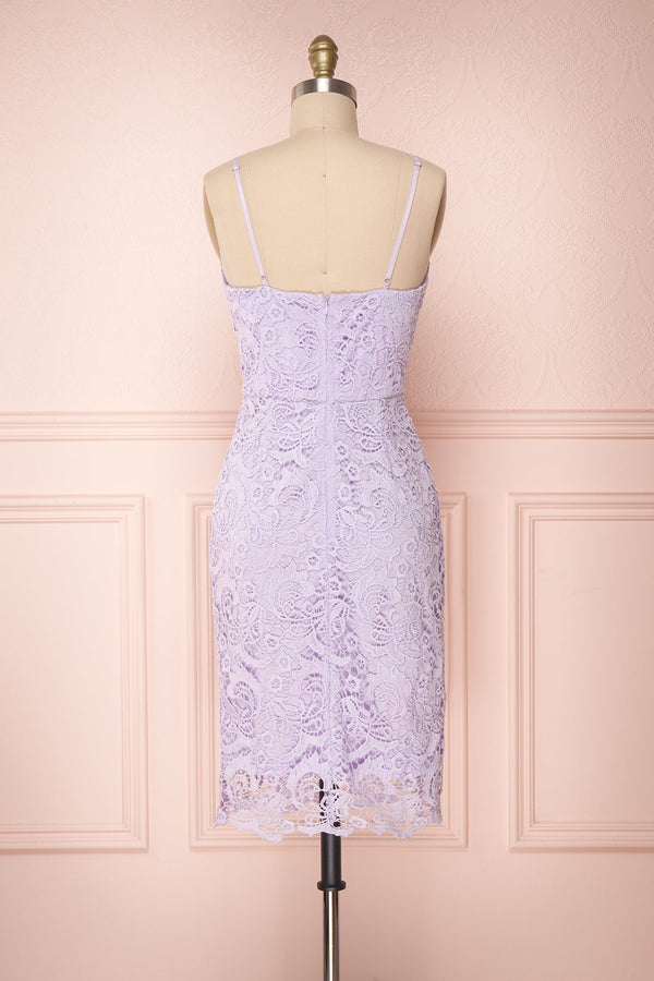 Lilac Short Lace Sheath Cocktail Dress with Open Back