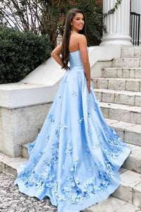 Satin Sweetheart Sweep Train Prom Dresses