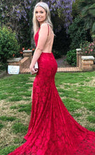 Red Sweep Train Lace Trumpet/Mermaid Prom Dresses