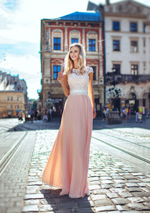 Chiffon Lace Scoop Neck A-Line/Princess Prom Dresses