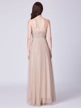 Tulle Sleeveless V-neck Long Prom Dresses