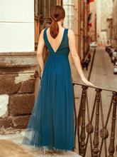 Tulle Sleeveless Floor-Length V-neck Long Prom Dresses