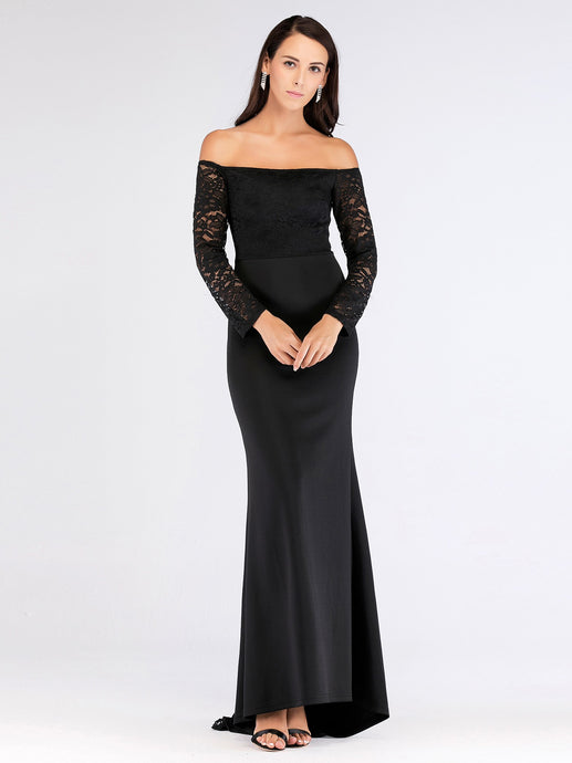Black Off-the-Shoulder Long Sleeves Prom Dresses