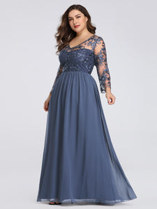 Chiffon Long Sleeves V-neck Appliques Lace Prom Dresses