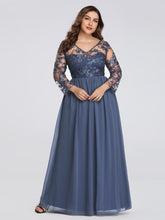 Chiffon Long Sleeves V-neck Appliques Lace Prom Dresses