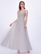 Tulle  Appliques Lace Floor-Length Prom Dresses