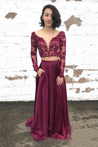 A-Line/Princess Lace Long Sleeves Evening Dresses