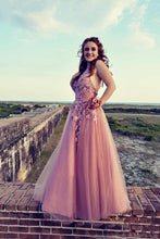Halter Open Back  Tulle Appliques Lace Prom Dresses