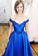 Off-the-Shoulder Satin Sweep Train Prom Dresses