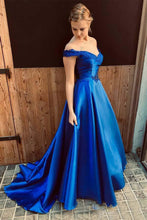 Off-the-Shoulder Satin Sweep Train Prom Dresses