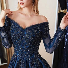 Appliques Lace Long Sleeves Off-the-Shoulder Prom Dresses