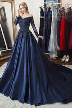 Appliques Lace Long Sleeves Off-the-Shoulder Prom Dresses