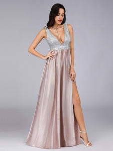 Sexy V-neck Satin Sequined Regular Straps Prom Dresses