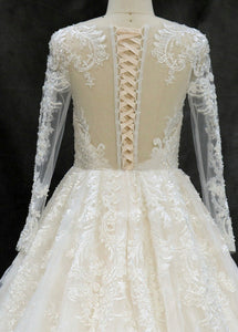 Tulle Long Sleeves Lace Sweep Train Wedding Dresses