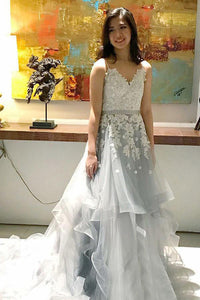 Tulle A-Line/Princess Appliques Lace Prom Dresses