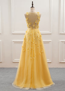 A-Line/Princess Floor-Length Sweetheart Flower(s) Prom Dresses