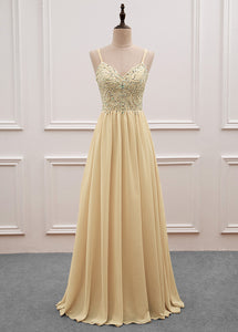 Sequined  Spaghetti Straps Chiffon Long Prom Dresses