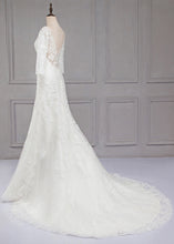 Sweep Train V-neck 3/4 Sleeves Lace Wedding Dresses