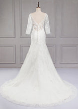 Sweep Train V-neck 3/4 Sleeves Lace Wedding Dresses