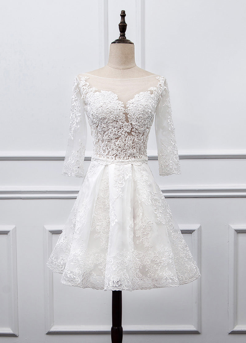 Sweetheart Lace Short Long Sleeves Wedding Dresses