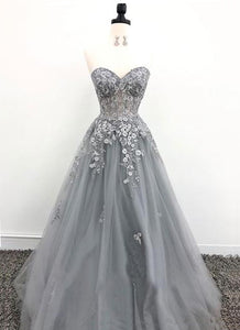 A-Line/Princess Floor-Length Tulle Prom Dresses