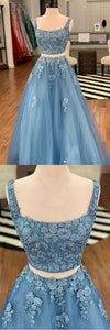 Regular Straps Tulle Appliques Lace Prom Dresses