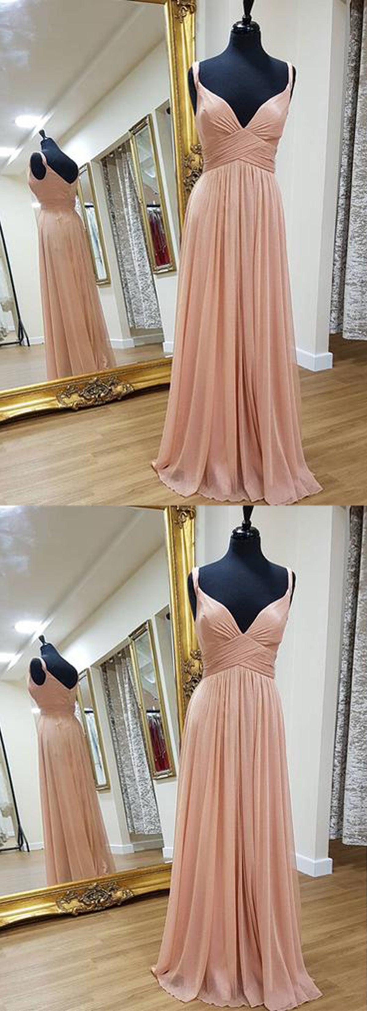 Chiffon Sleeveless V-neck Prom Dresses