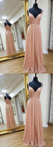 Chiffon Sleeveless V-neck Prom Dresses