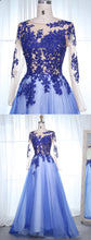 Scoop Neck Long Sleeves  Appliques Lace Prom Dresses
