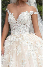 Ball-Gown/Princess V-neck Off-shoulder Chapel Train Tulle Wedding Dress With Lace