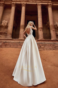 Elegant Straps Lace Top Satin Beach Wedding Dresses