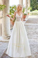 Elegant Straps Lace Top Satin Beach Wedding Dresses