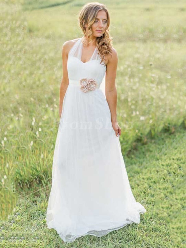 Princess Sweetheart Floor Length Tulle Wedding Dress With Flowers