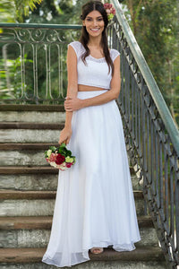 A-Line Two-Piece Lace Top Chiffon Wedding Dresses