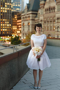 A-line Short Sleeves Knee-length Wedding Dresses