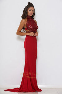 Sexy Mermaid High Neck Long Formal Prom Dresses