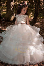 Ball-Gown Scoop Neck Champagne Flower Girl Dress with Bow(s)