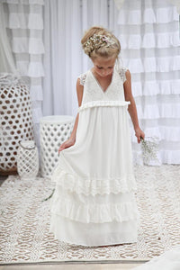 Snazzy A-line V-neck Long Lace Chiffon Flower Girl Dresses