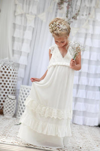 Snazzy A-line V-neck Long Lace Chiffon Flower Girl Dresses