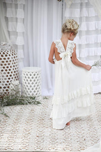 Snazzy A-line V-neck Long Lace Chiffon Flower Girl Dresses