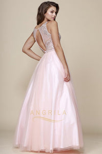 Sequins Sleeveless Beading Long Tulle Formal Prom Dresses